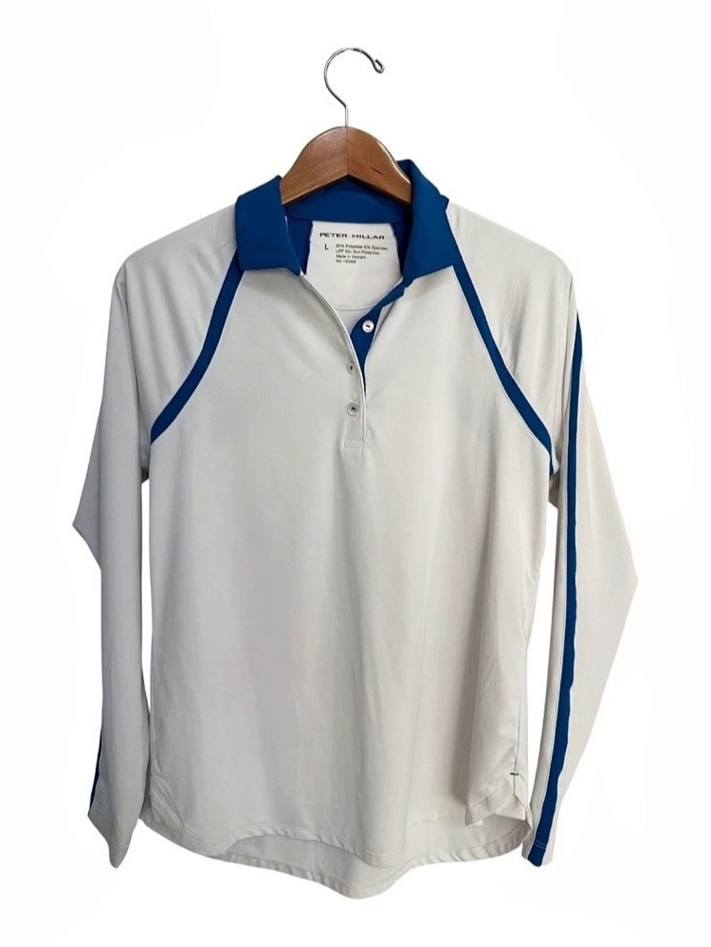 Peter Millar Women’s Solid Stretch Jersey Long Sleeve Golf Polo White & Blue